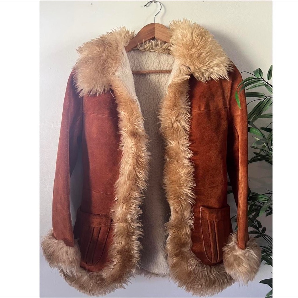 Original Vintage Bell sleeve leather fur coat